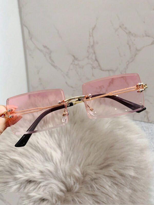 1 pièce Lunettes de mode rectangulaires sans monture, colorées déégradé métallique. Convient pour un usage extérieur et les voyages. Accessoire de plage pour femmes. Lunettes de soleil tendance, basiques pour les tenues d'automne-hiver pour femmes. Cadeaux pour le bureau et la tenue casual – Image 2
