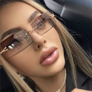 1 pièce Lunettes de mode rectangulaires sans monture, colorées déégradé métallique. Convient pour un usage extérieur et les voyages. Accessoire de plage pour femmes. Lunettes de soleil tendance, basiques pour les tenues d'automne-hiver pour femmes. Cadeaux pour le bureau et la tenue casual