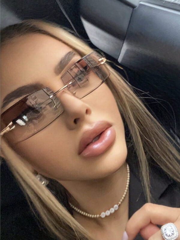 1 pièce Lunettes de mode rectangulaires sans monture, colorées déégradé métallique. Convient pour un usage extérieur et les voyages. Accessoire de plage pour femmes. Lunettes de soleil tendance, basiques pour les tenues d'automne-hiver pour femmes. Cadeaux pour le bureau et la tenue casual – Image 4