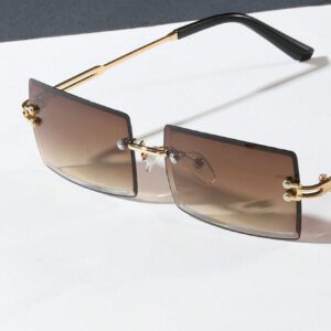 1 pièce Lunettes de mode rectangulaires sans monture, colorées déégradé métallique. Convient pour un usage extérieur et les voyages. Accessoire de plage pour femmes. Lunettes de soleil tendance, basiques pour les tenues d'automne-hiver pour femmes. Cadeaux pour le bureau et la tenue casual