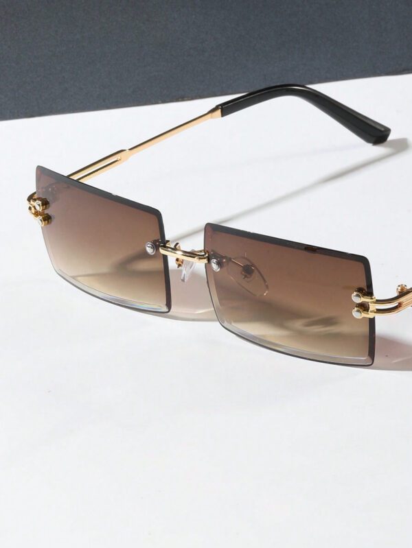 1 pièce Lunettes de mode rectangulaires sans monture, colorées déégradé métallique. Convient pour un usage extérieur et les voyages. Accessoire de plage pour femmes. Lunettes de soleil tendance, basiques pour les tenues d'automne-hiver pour femmes. Cadeaux pour le bureau et la tenue casual – Image 5