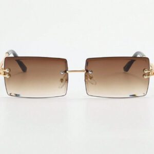 1 pièce Lunettes de mode rectangulaires sans monture, colorées déégradé métallique. Convient pour un usage extérieur et les voyages. Accessoire de plage pour femmes. Lunettes de soleil tendance, basiques pour les tenues d'automne-hiver pour femmes. Cadeaux pour le bureau et la tenue casual
