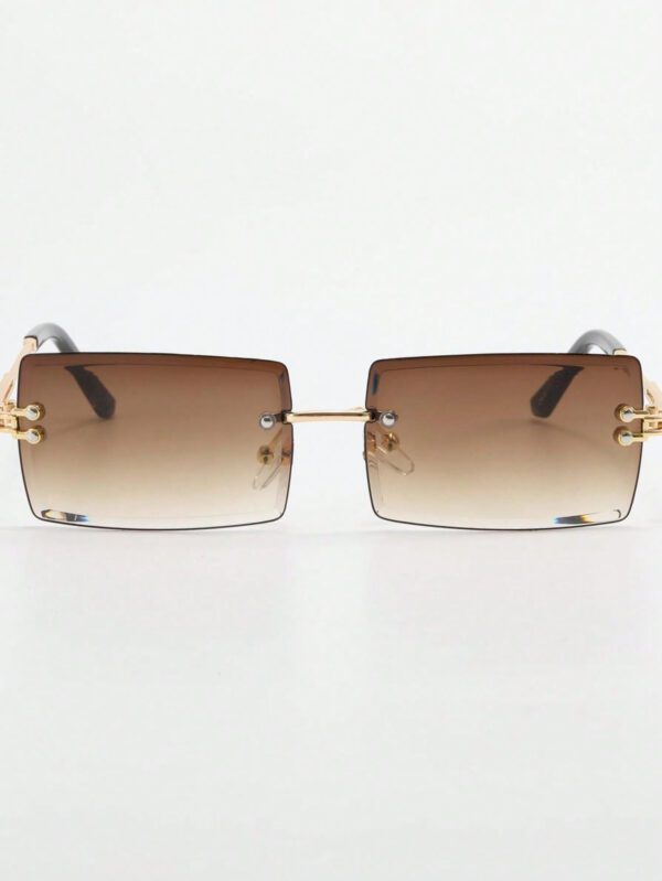 1 pièce Lunettes de mode rectangulaires sans monture, colorées déégradé métallique. Convient pour un usage extérieur et les voyages. Accessoire de plage pour femmes. Lunettes de soleil tendance, basiques pour les tenues d'automne-hiver pour femmes. Cadeaux pour le bureau et la tenue casual – Image 6