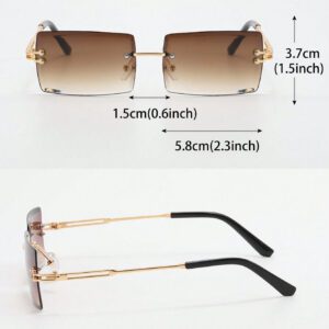 1 pièce Lunettes de mode rectangulaires sans monture, colorées déégradé métallique. Convient pour un usage extérieur et les voyages. Accessoire de plage pour femmes. Lunettes de soleil tendance, basiques pour les tenues d'automne-hiver pour femmes. Cadeaux pour le bureau et la tenue casual