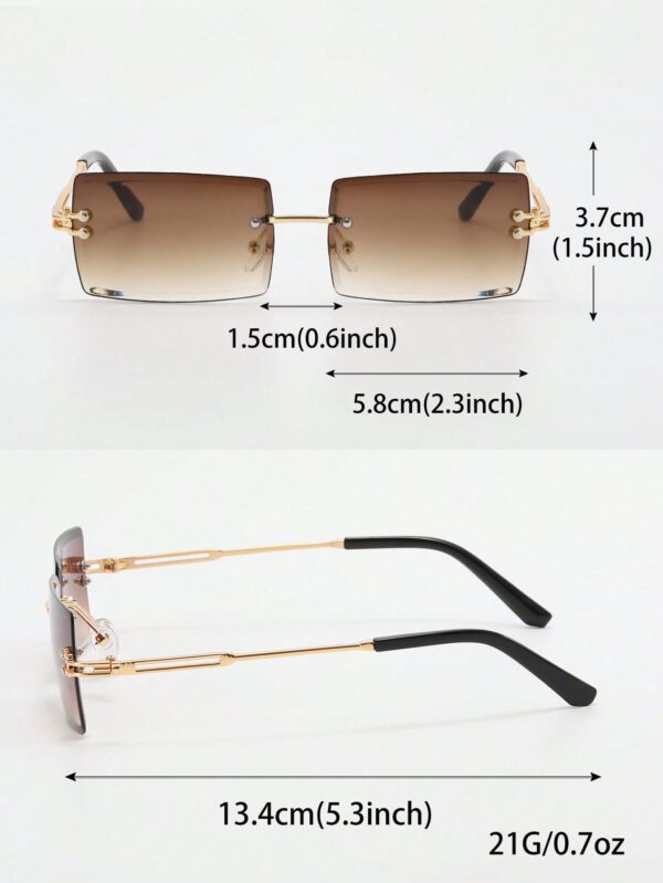 1 pièce Lunettes de mode rectangulaires sans monture, colorées déégradé métallique. Convient pour un usage extérieur et les voyages. Accessoire de plage pour femmes. Lunettes de soleil tendance, basiques pour les tenues d'automne-hiver pour femmes. Cadeaux pour le bureau et la tenue casual – Image 7