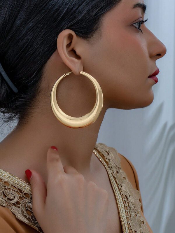 1 paire Créoles Mode En Fer Brillant Rond Pour Femme Pour Décoration Quotidienne – Image 2