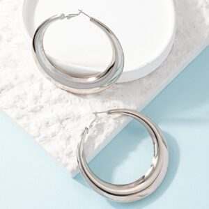 1 paire Créoles Mode En Fer Brillant Rond Pour Femme Pour Décoration Quotidienne