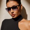 1 pièce Lunettes de soleil femme avec cadre carré en plastique, verres plats dégradés tendance. Accessoires de mode pour cyclisme, camping, plage. Accessoires de plage pour femmes.