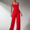 SHEIN SXY Vêtements pour femmes en automne, tenue de bureau pour femmes, tenue du Nouvel An pour femmes, vêtement une pièce pour femmes, combinaison de Noël rouge pour femmes – Image 6