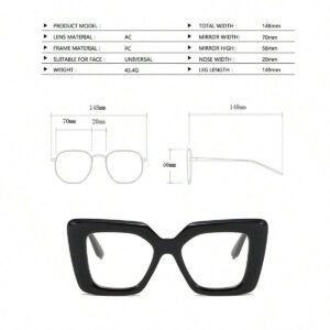 Lunettes carrées de grande taille pour femmes avec monture de lunettes pour la photographie de rue. Accessoires de décoration pour les yeux avec des verres transparents. Accessoires de lunettes pour femmes