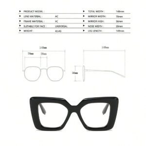 Lunettes carrées de grande taille pour femmes avec monture de lunettes pour la photographie de rue. Accessoires de décoration pour les yeux avec des verres transparents. Accessoires de lunettes pour femmes