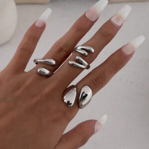 3 pièces/set Bague géométrique en métal vintage minimaliste, style goutte asymétrique multicouche unique et épaisse. Convient pour un port quotidien, cadeau de fête, décoration de fête et banquet. Kit d'accessoires de charme