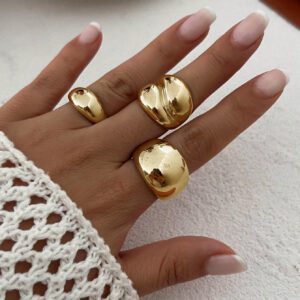 3 pièces/set Bague géométrique en métal vintage minimaliste, style goutte asymétrique multicouche unique et épaisse. Convient pour un port quotidien, cadeau de fête, décoration de fête et banquet. Kit d'accessoires de charme