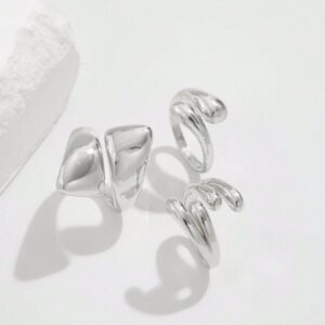3 pièces/set Bague géométrique en métal vintage minimaliste, style goutte asymétrique multicouche unique et épaisse. Convient pour un port quotidien, cadeau de fête, décoration de fête et banquet. Kit d'accessoires de charme