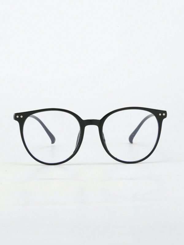 1 pièce Lunettes de mode ovales noires en plastique pour femmes, sans ordonnance, anti-lumière bleue, dans un style américain. Convient à un usage quotidien au bureau et à l'université. Accessoires de lunettes claires pour ordinateur, lecture, jeux, télévision et téléphones. Accessoires de lunettes anti-lumière bleue pour femmes – Image 2