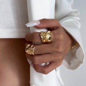 2 pièces Set de bagues métalliques vintage asymétriques abstrait, set de bagues ouvertes minimalistes épaisses, convient pour les femmes, décoration de fête quotidienne et assortiment de tenues, set de bijoux charmants