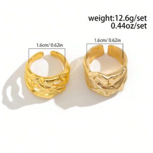2 pièces Set de bagues métalliques vintage asymétriques abstrait, set de bagues ouvertes minimalistes épaisses, convient pour les femmes, décoration de fête quotidienne et assortiment de tenues, set de bijoux charmants
