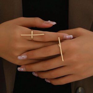 Bagues Minimalistes En Acier Inoxydable Pour Femmes, 2 Pièces, Style Européen Et Américain, Breloque De Rue Décontractée Et À La Mode