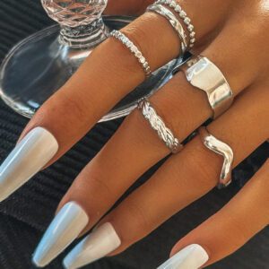 Aomogo Ensemble De 5 Bagues En Acier Inoxydable, Bagues Ouvertes À Lignes Géométriques Réglables, Bijoux De Mode Classiques Pour Femmes, Cadeaux De Soirée