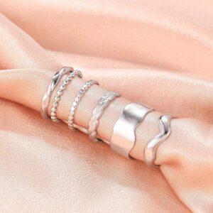 Aomogo Ensemble De 5 Bagues En Acier Inoxydable, Bagues Ouvertes À Lignes Géométriques Réglables, Bijoux De Mode Classiques Pour Femmes, Cadeaux De Soirée