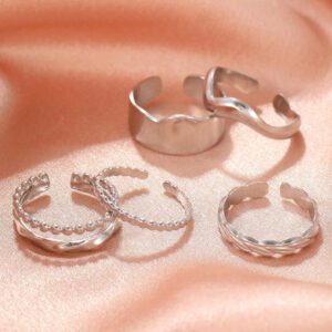 Aomogo Ensemble De 5 Bagues En Acier Inoxydable, Bagues Ouvertes À Lignes Géométriques Réglables, Bijoux De Mode Classiques Pour Femmes, Cadeaux De Soirée