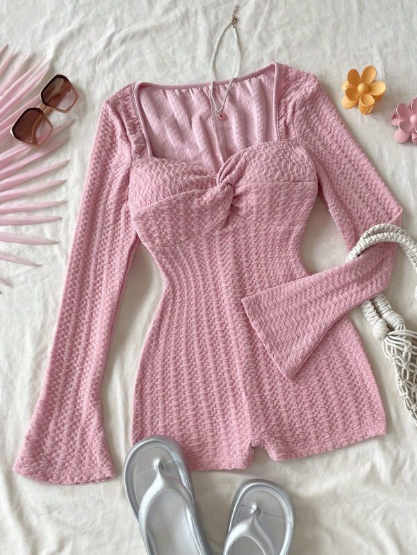 SHEIN WYWH Combinaison-short casual à manches longues avec torsade – Image 2