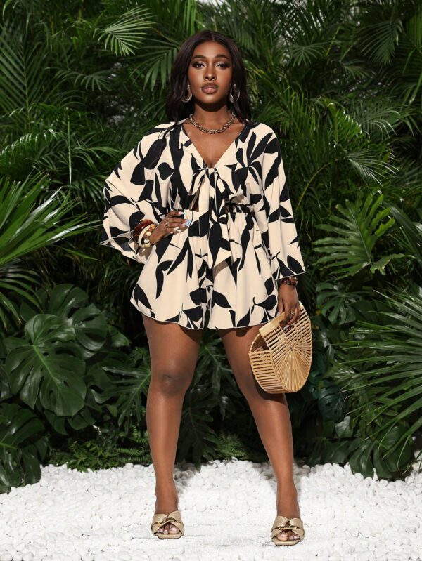 SHEIN Slayr Combinaison ample imprimée avec ceinture, encolure en V, décontractée, pour les vacances, tailles femme – Image 4