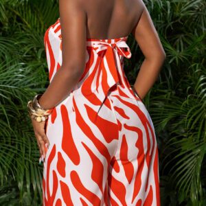 SHEIN Slayr Femme Combinaison à jambes larges avec imprimé abstrait rayé sans manches, décontractée pour les vacances d'été