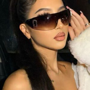 1 pièce Lunettes sans monture style Y2K pour femmes en marron, accessoires de lunettes de soleil de rue, accessoires de plage pour femmes