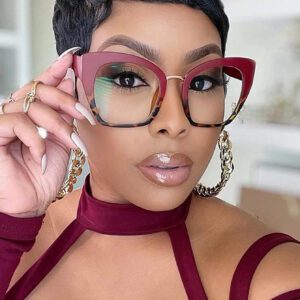 1 paire de lunettes de prescription à monture bicolore en forme d'œil de chat en PC avec rivets, convenant pour le port quotidien. Accessoires de lunettes anti-lumière bleue pour femmes