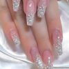 24 pièces Ongles faux longs en forme de cercueil avec paillettes sequins, couverture complète, rose, idéal pour les fêtes, la danse, les ongles press on pour un usage quotidien, fournitures de manucure
