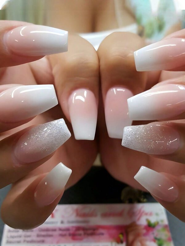 24 pièces Ongles faux longs en forme de cercueil avec paillettes sequins, couverture complète, rose, idéal pour les fêtes, la danse, les ongles press on pour un usage quotidien, fournitures de manucure – Image 3