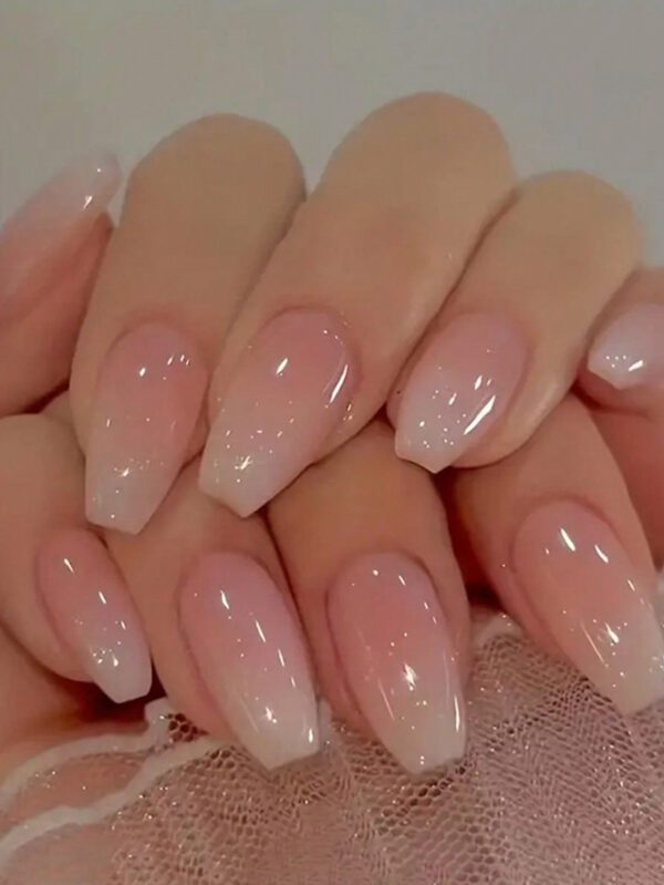 24 pièces Ongles faux longs en forme de cercueil avec paillettes sequins, couverture complète, rose, idéal pour les fêtes, la danse, les ongles press on pour un usage quotidien, fournitures de manucure – Image 6