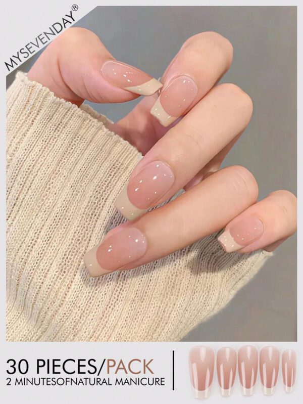30 pièces de faux ongles en forme de cercueil de style chinois, patches d'ongles simples en blanc et couleurs contrastées, style doux et cool japonais et coréen, nouveaux et pour les bouts de doigts. Assorti à 1 pièce de colle de gelée et 1 pièce de bande abrasive. Convient pour les fêtes, les danses et le port casual quotidien des femmes. Détachables et réutilisables.