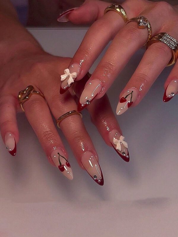 Ensemble de bijoux en camélia français en dentelle de ruban de ballet blanc à nœud papillon fait main de 24 pièces, doux et charmant, en forme d'amande . Convient pour les femmes pour une utilisation quotidienne et avec des faux ongles et des fournitures pour ongles. – Image 2