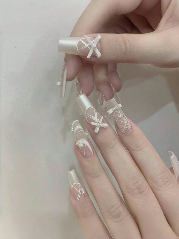 10 pièces Ongle français nacré photopolymérisable satiné fait main pour ballet