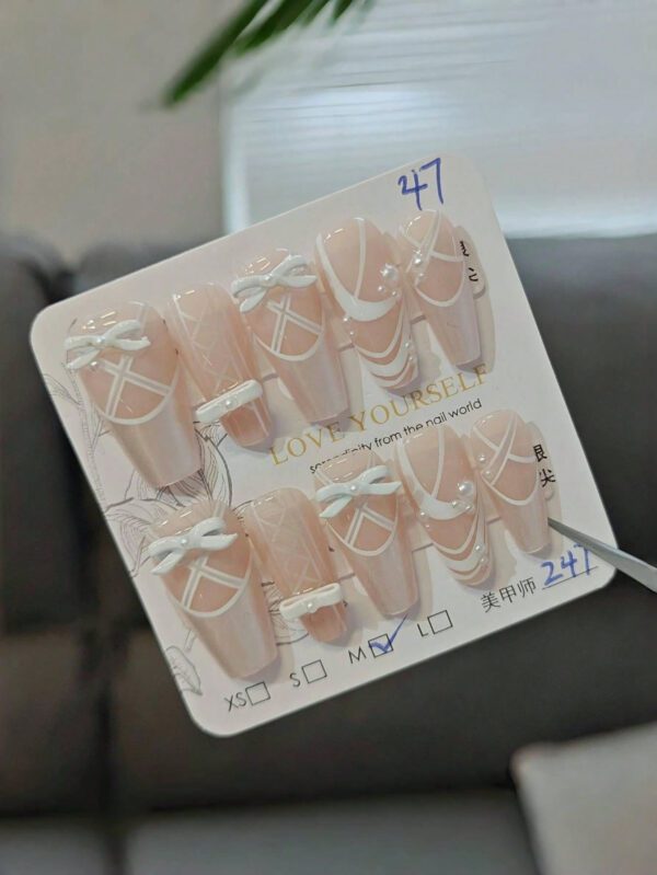 10 pièces Ongle français nacré photopolymérisable satiné fait main pour ballet – Image 2