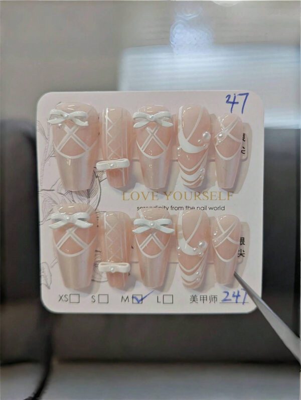 10 pièces Ongle français nacré photopolymérisable satiné fait main pour ballet – Image 3