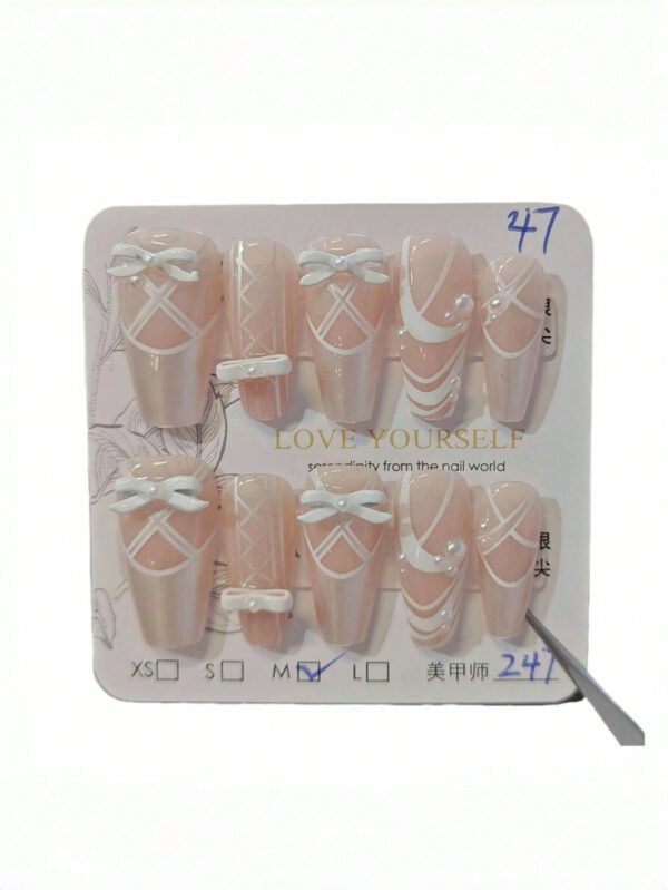 10 pièces Ongle français nacré photopolymérisable satiné fait main pour ballet – Image 4