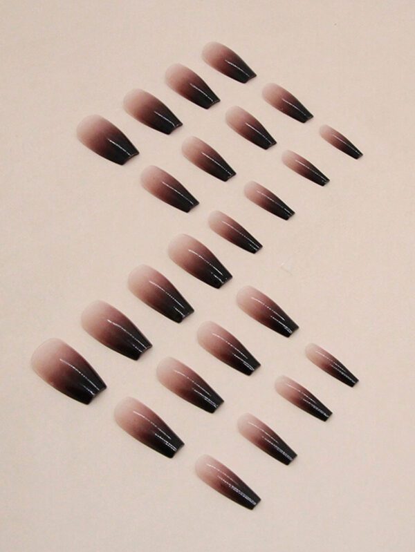 24 Pièces en poudre blanche laiteuse Long gradient ongles de ballet ongles en forme de tablette + 1 pièce de colle en gelée 24 +1 Tampon de vernis à ongles Press On Clous manicure – Image 3