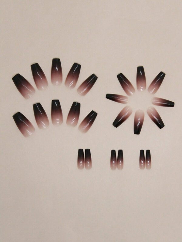 24 Pièces en poudre blanche laiteuse Long gradient ongles de ballet ongles en forme de tablette + 1 pièce de colle en gelée 24 +1 Tampon de vernis à ongles Press On Clous manicure – Image 4