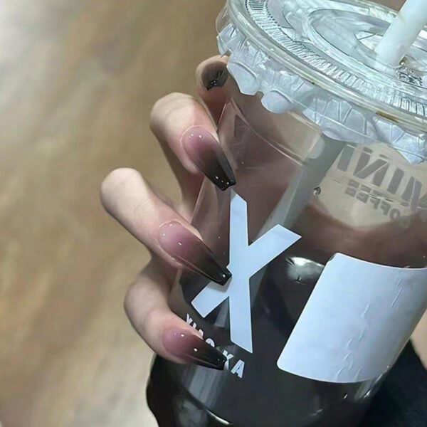 24 Pièces en poudre blanche laiteuse Long gradient ongles de ballet ongles en forme de tablette + 1 pièce de colle en gelée 24 +1 Tampon de vernis à ongles Press On Clous manicure – Image 8