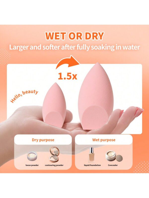 3 pièces Lot d'éponges de maquillage réutilisables sèches et humides, applicateur cosmétique doux pour poudre, liquide, fixation du maquillage, convient aux hommes et aux femmes, indispensable portable pour la vie quotidienne et les voyages – Image 13
