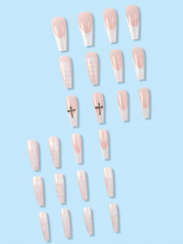 24 pièces Nouvelles fausses ongles longues de ballet croisés et de motif blanc serpent conçues spécialement pour les filles avec 1 pièce de colle en gelée et 1 bande de frottement, réutilisables pour une utilisation quotidienne des filles dans la rue, des jeux en campus, des rendez-vous à la plage, des mariages, des salons et d'autres festivals, fournitures d'ongles pressés à chaud. – Image 9
