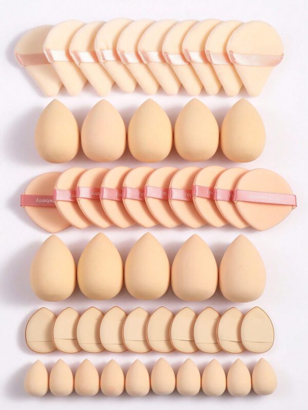 5/10/20/30/40/50/60/80/100 pièces Ensemble d'outils de maquillage comprenant : 10 pièces d'éponges de maquillage pour maquillage liquide + 10 pièces de mini éponges de maquillage pour maquillage liquide + 10 pièces de tampons triangulaires pour poudre libre et fixation du maquillage + 10 pièces de tampons de poudre à coussin d'air pour maquillage du visage + 10 pièces de mini tampons de poudre à coussin d'air pour maquillage correcteur du visage