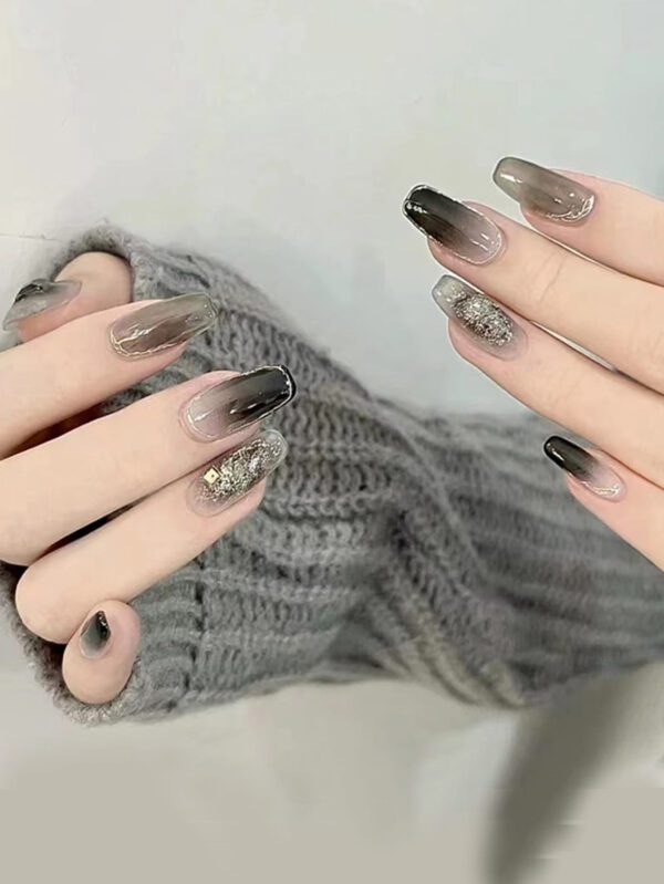 24 pièces de faux ongles carrés courts à pression 3D avec nœud pour rehausser votre apparence, ongles artificiels avec 1 colle à ongles et 1 lime à ongles