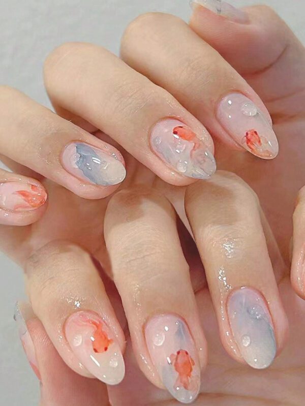 24 pièces de faux ongles carrés courts à pression 3D avec nœud pour rehausser votre apparence, ongles artificiels avec 1 colle à ongles et 1 lime à ongles – Image 6