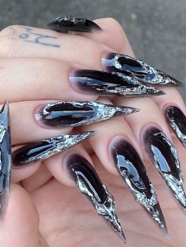 24 pièces de faux ongles carrés courts à pression 3D avec nœud pour rehausser votre apparence, ongles artificiels avec 1 colle à ongles et 1 lime à ongles – Image 7