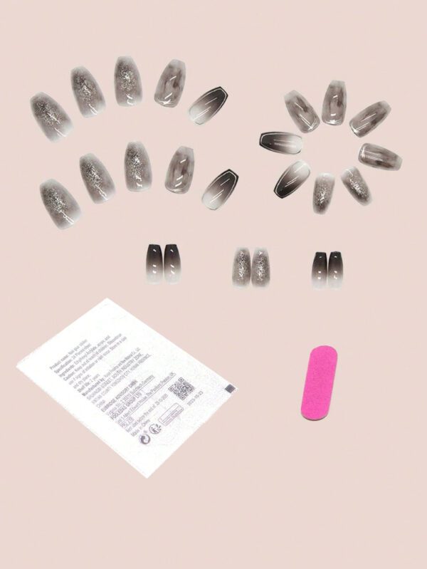 24 pièces de faux ongles carrés courts à pression 3D avec nœud pour rehausser votre apparence, ongles artificiels avec 1 colle à ongles et 1 lime à ongles – Image 8