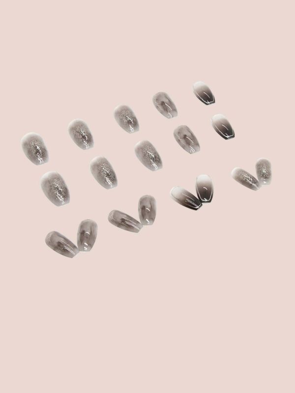 24 pièces de faux ongles carrés courts à pression 3D avec nœud pour rehausser votre apparence, ongles artificiels avec 1 colle à ongles et 1 lime à ongles – Image 9